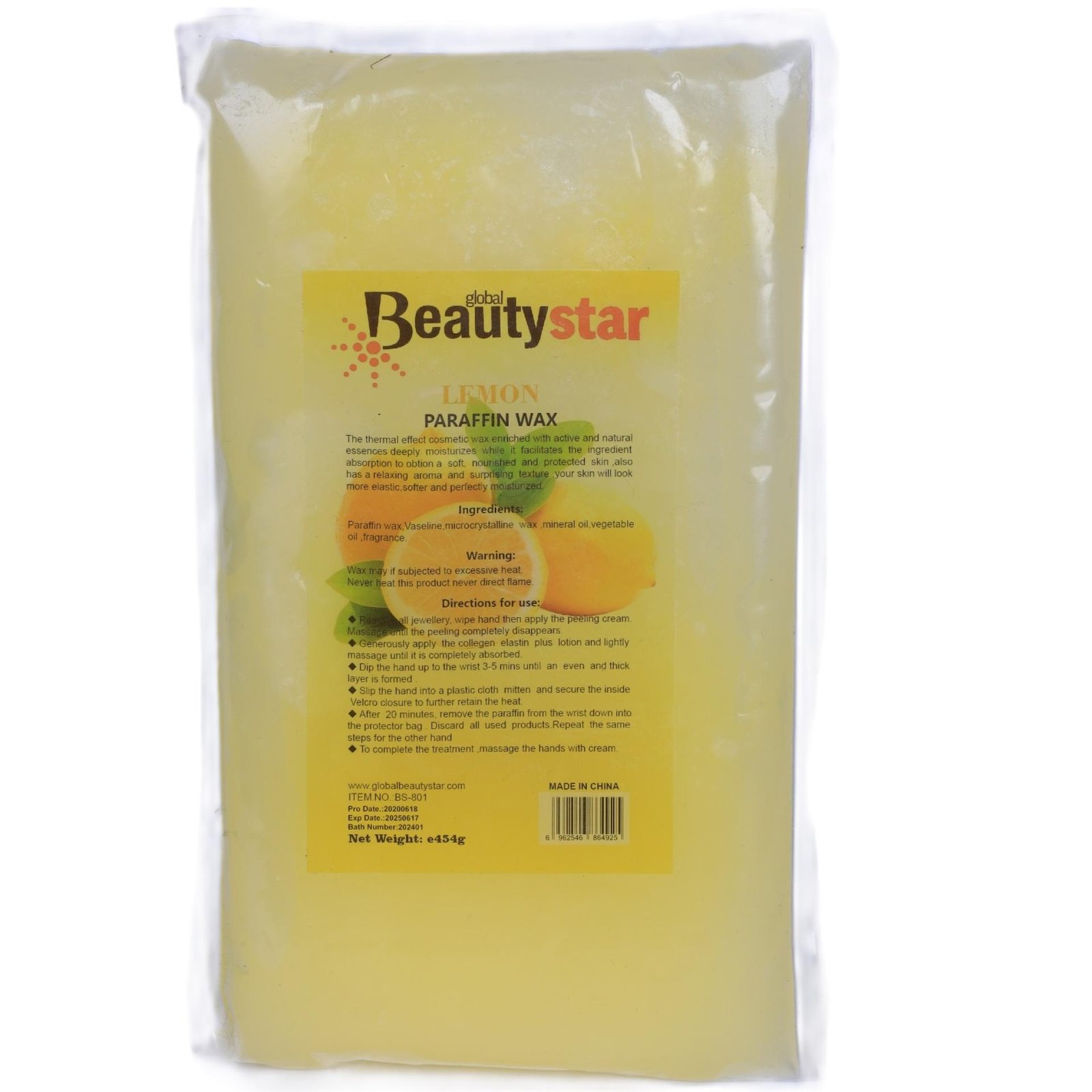 Global Beautystar Paraffin Wax Lemon 454g