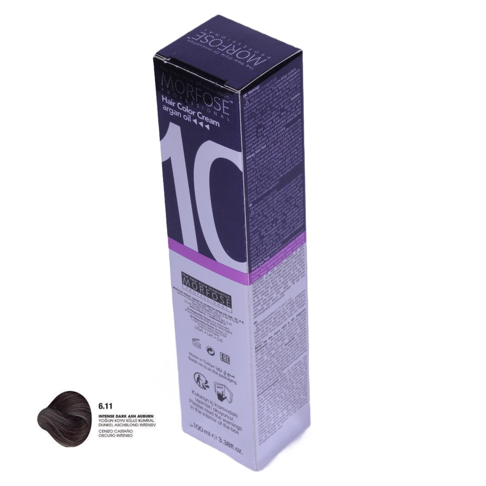 MORFOSE 10 Hair Color Cream with Argan Oil 6.11 - Intense Dark Ash Auburn 100ml