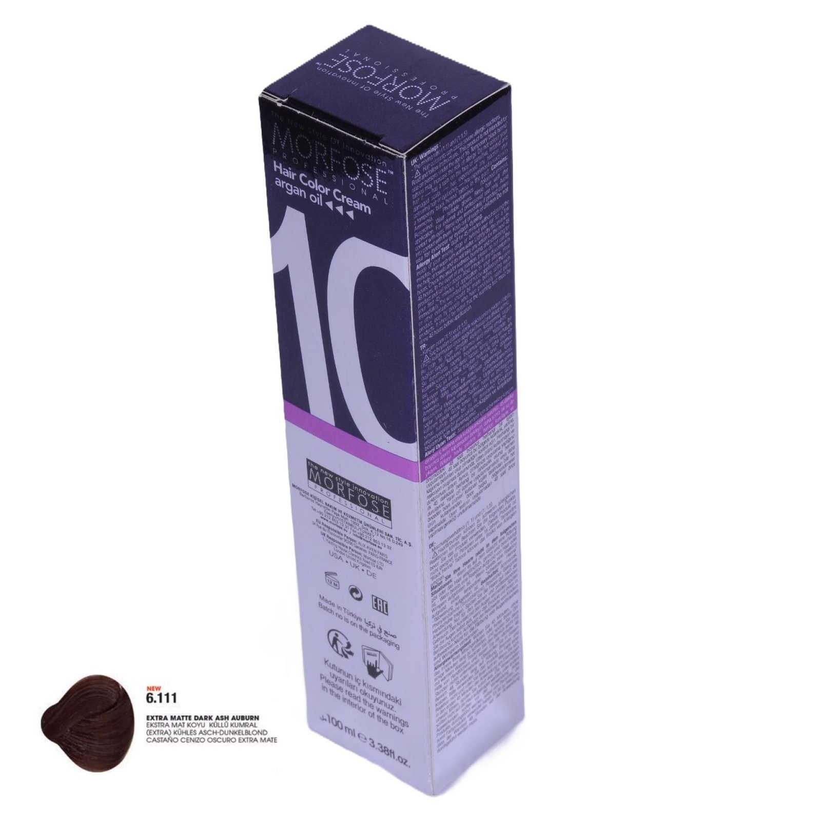 MORFOSE 10 Hair Color Cream with Argan Oil 6.111 - Extra Matte Dark Ash Auburn 100ml
