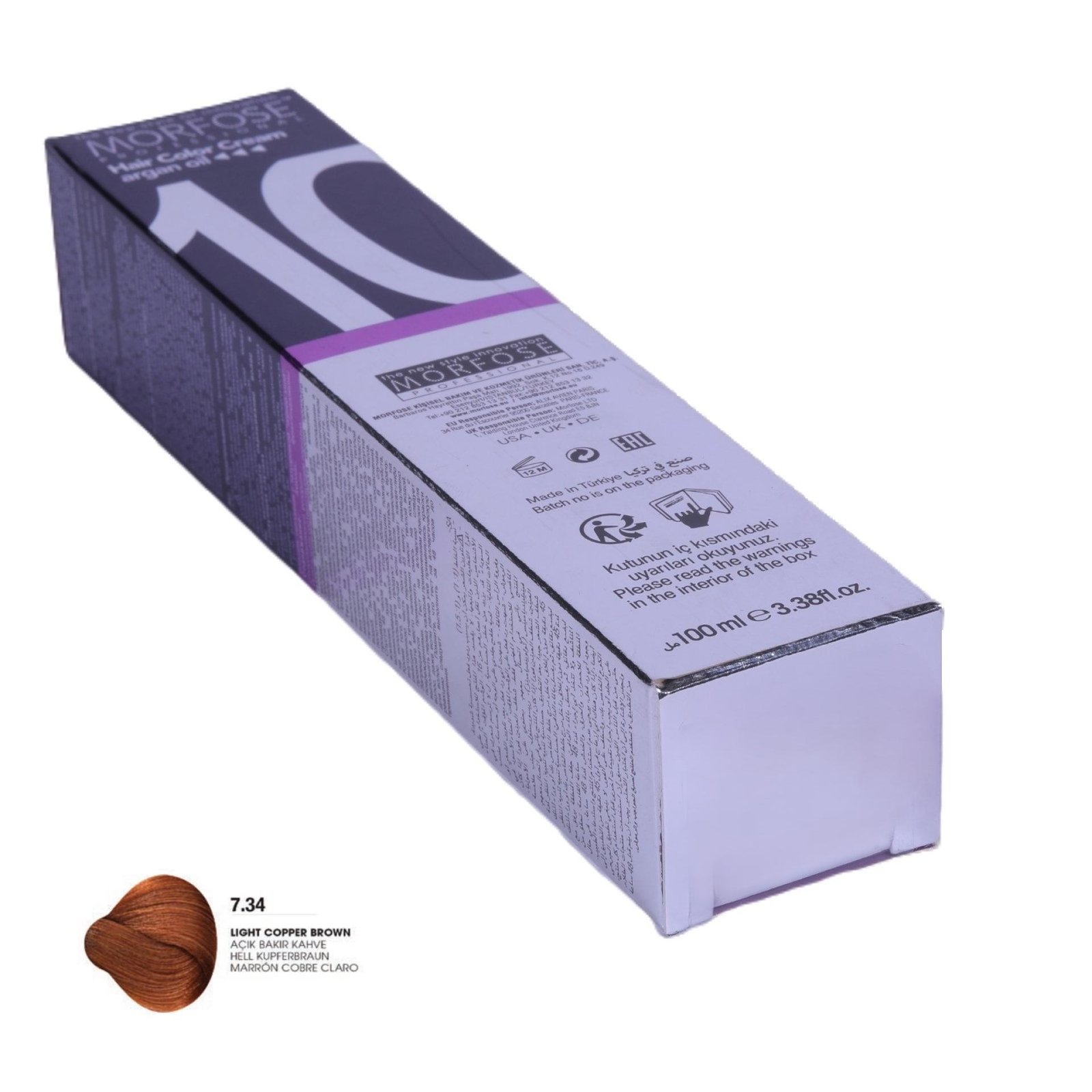 MORFOSE 10 Hair Color Cream with Argan Oil 7.34-Light Copper Brown 100ml