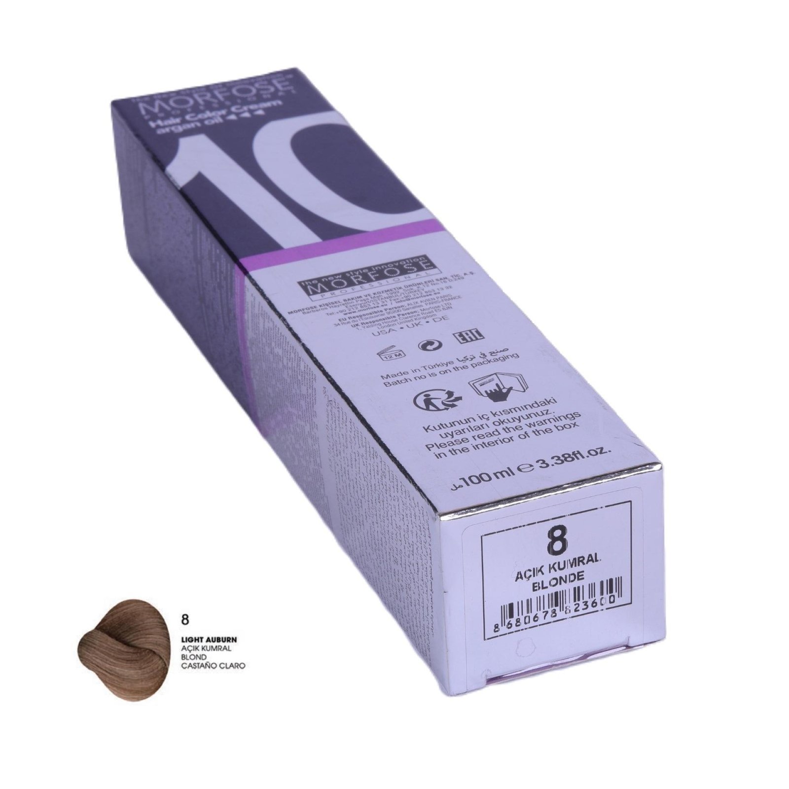 MORFOSE 10 Hair Color Cream with Argan Oil 8 - Light Auburn 100ml