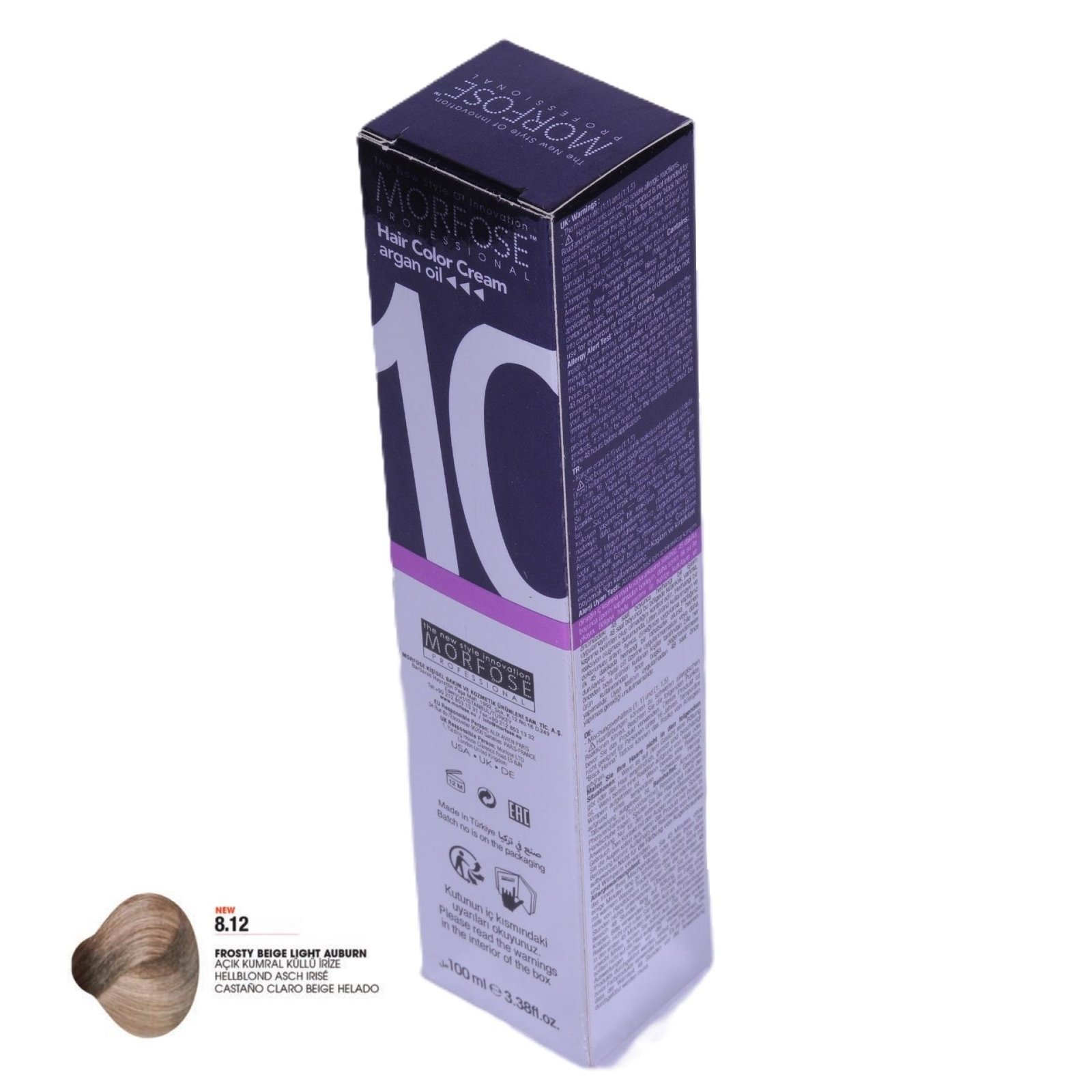 MORFOSE 10 Hair Color Cream with Argan Oil 8.12 - Frosty Beige Light Auburn 100ml