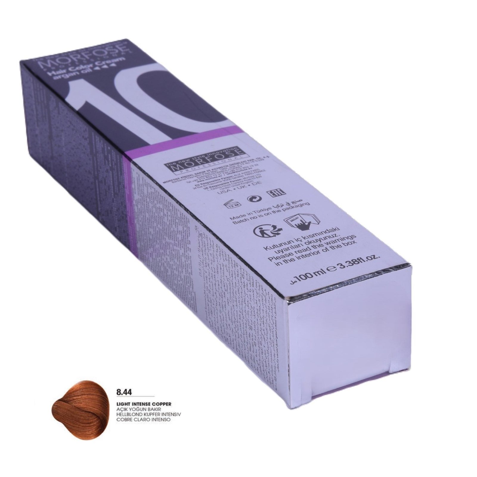 MORFOSE 10 Hair Color Cream with Argan Oil 8.44-Light Intense Copper 100ml