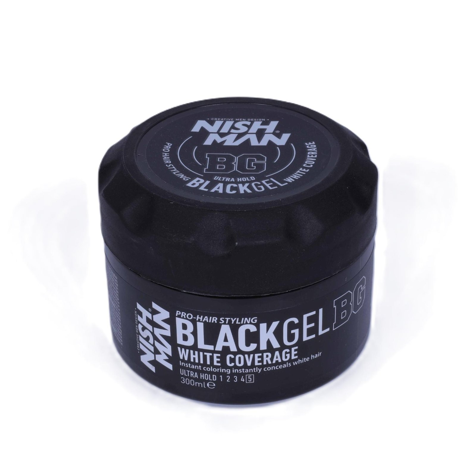 NISH MAN Hair Styling Ultra Hold Black Gel WHITE COVERAGE 300ml